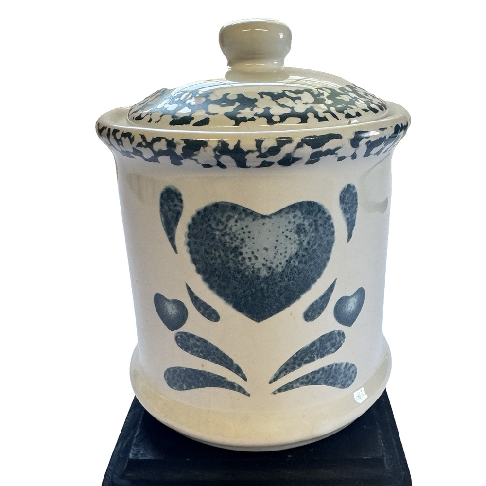 Corell Country Blue Hearts Kitchenware Canister Small 5" Grandma Core, Country